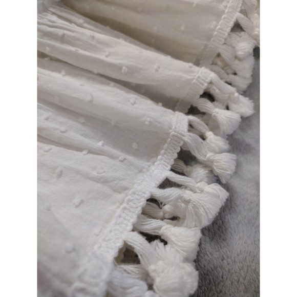 White Boho Top Blouse Fringe Elastic Waist Beach Clothing Culture Kitch Sz L - Picture 8 of 9
